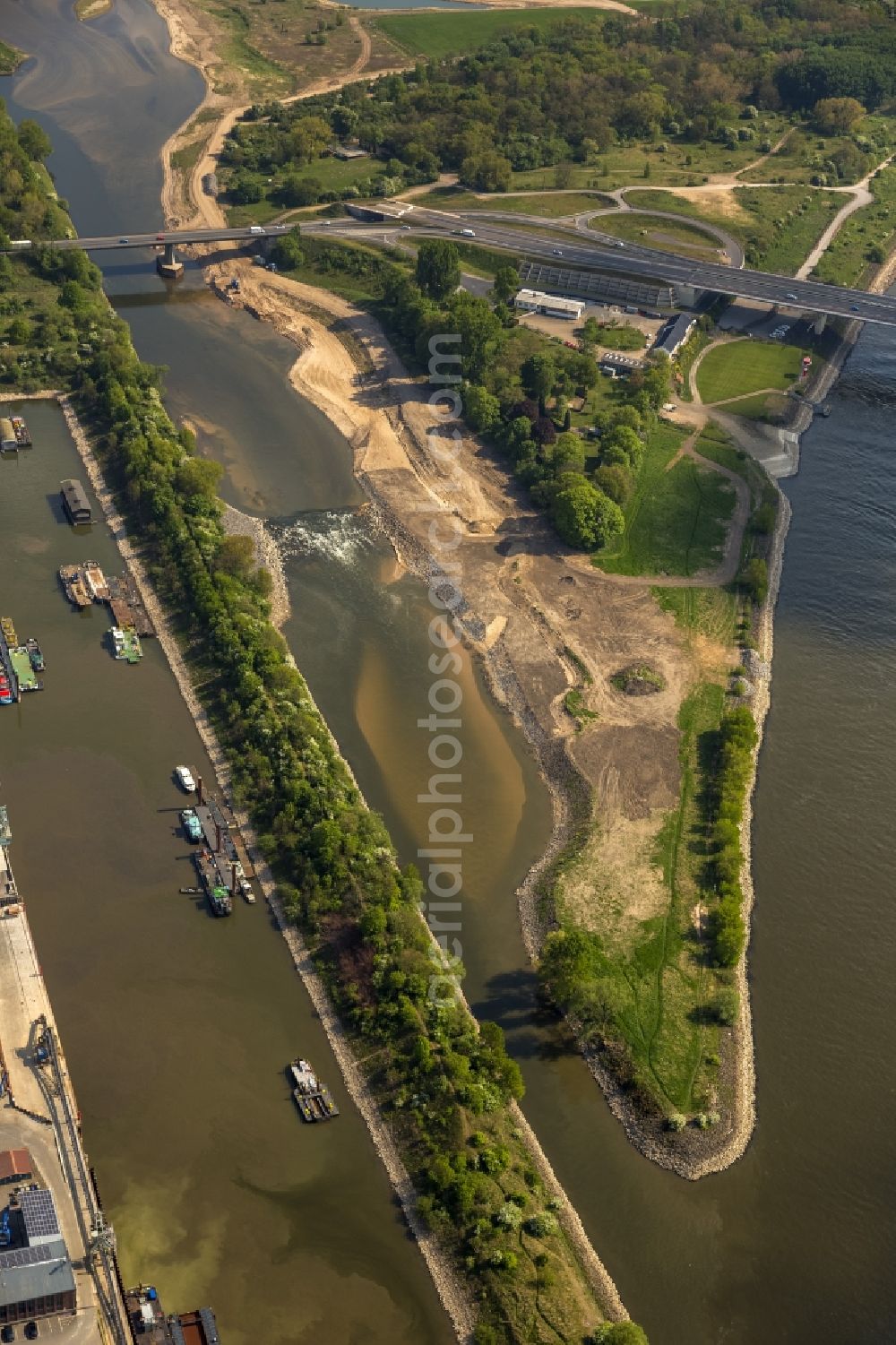 Wesel from above - Reconstruction of lip mouth at the Rhine near Wesel and restoration of riparian areas and near Wesel in North Rhine-Westphalia