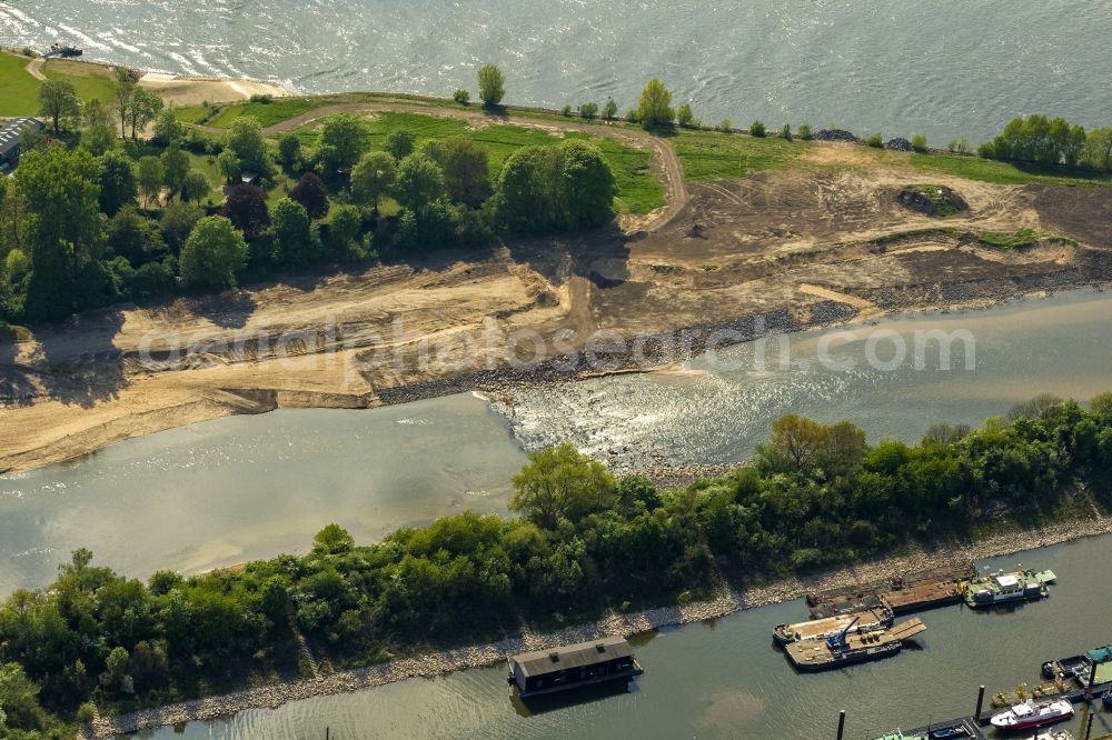 Aerial image Wesel - Reconstruction of lip mouth at the Rhine near Wesel and restoration of riparian areas and near Wesel in North Rhine-Westphalia