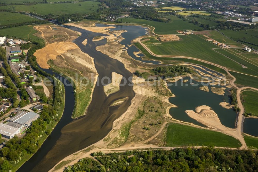 Aerial photograph Wesel - Reconstruction of lip mouth at the Rhine near Wesel and restoration of riparian areas and near Wesel in North Rhine-Westphalia