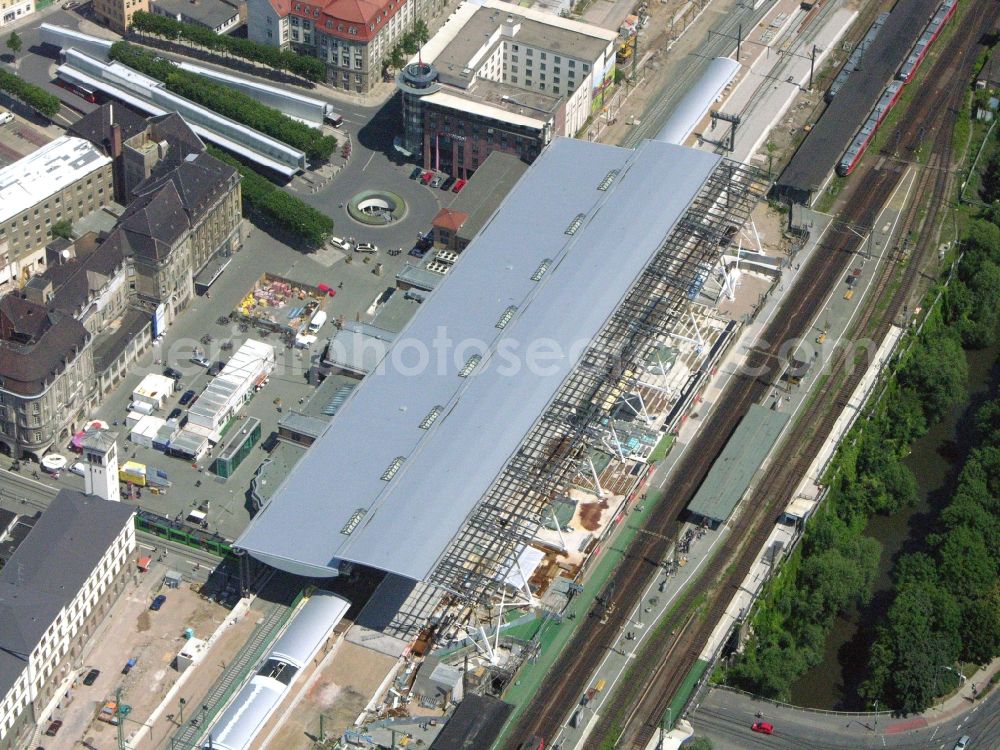 Erfurt from above - Construction site of track progress and building of the main station of the railway in Erfurt in the state Thuringia, Germany