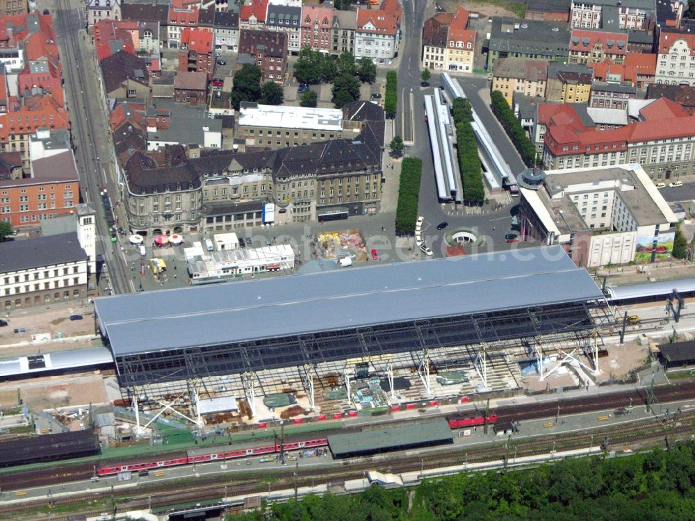 Aerial photograph Erfurt - Construction site of track progress and building of the main station of the railway in Erfurt in the state Thuringia, Germany