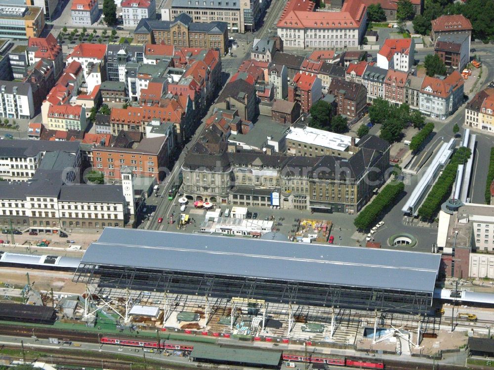 Erfurt from above - Construction site of track progress and building of the main station of the railway in Erfurt in the state Thuringia, Germany