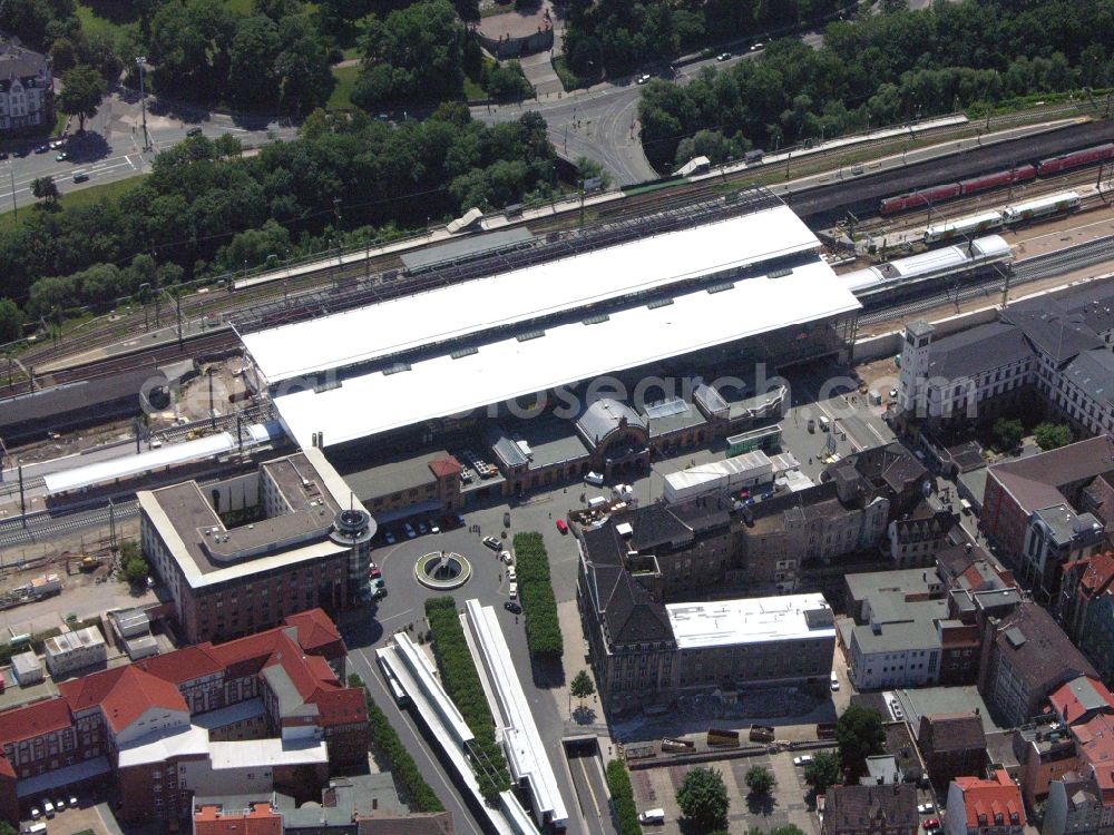 Aerial image Erfurt - Construction site of track progress and building of the main station of the railway in Erfurt in the state Thuringia, Germany