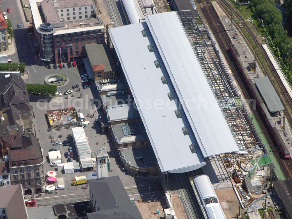 Aerial photograph Erfurt - Construction site of track progress and building of the main station of the railway in Erfurt in the state Thuringia, Germany