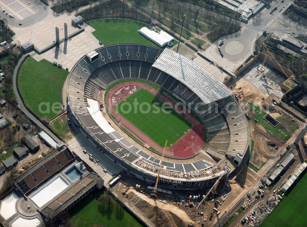 Berlin from above - The site of the Berlin Olypiastadion / Olymiapark Berlin during the reconstruction by WALTER BAU AG