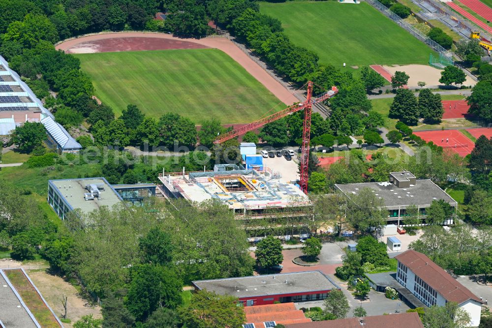 Aerial photograph Darmstadt - Construction sites for the conversion, expansion and modernization of the school building Bertolt-Brecht-Schule on street Kranichsteiner Strasse in Darmstadt in the state Hesse, Germany