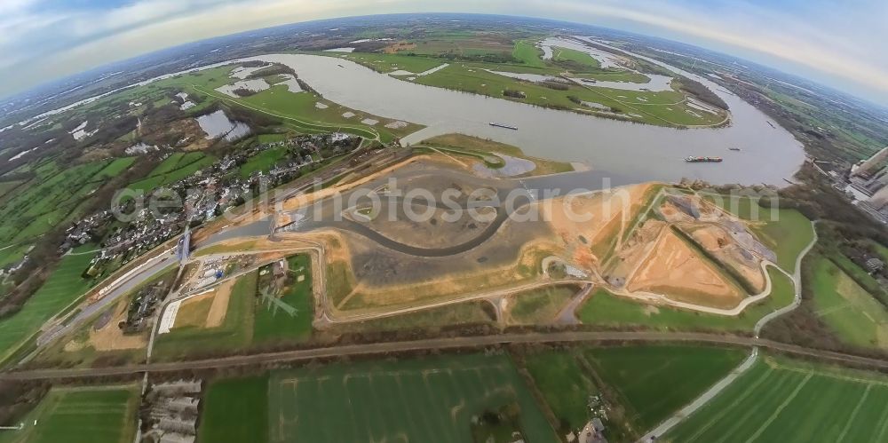 Aerial photograph Eppinghoven - Conversion - construction site of the Emscher estuary in the Rhine near Eppinghoven in the state of North Rhine-Westphalia