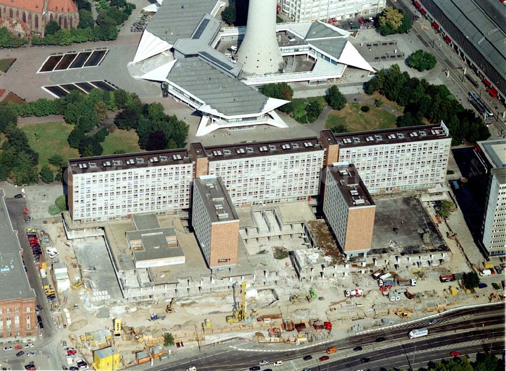 Aerial photograph Berlin - Umbau der Rathauspassagen am Fuße des Berliner Fernsehturmes in Berlin - Mitte durch die WBM - Wohnungsbaugesellschaft Berlin - Mitte.