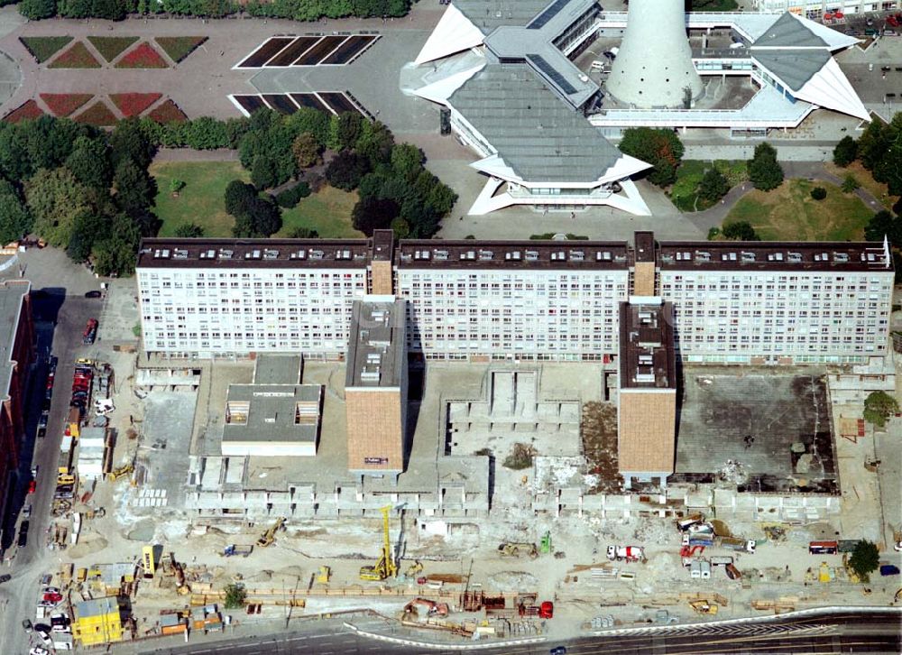 Berlin from the bird's eye view: Umbau der Rathauspassagen am Fuße des Berliner Fernsehturmes in Berlin - Mitte durch die WBM - Wohnungsbaugesellschaft Berlin - Mitte.