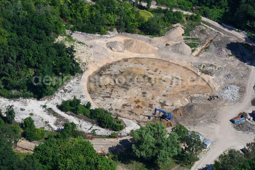 Aerial image Berlin - Construction site for the modernization, renovation and conversion of the swimming pool of the outdoor pool Wasserspielplatz on Dammweg (Plansche) in Berlin, Germany