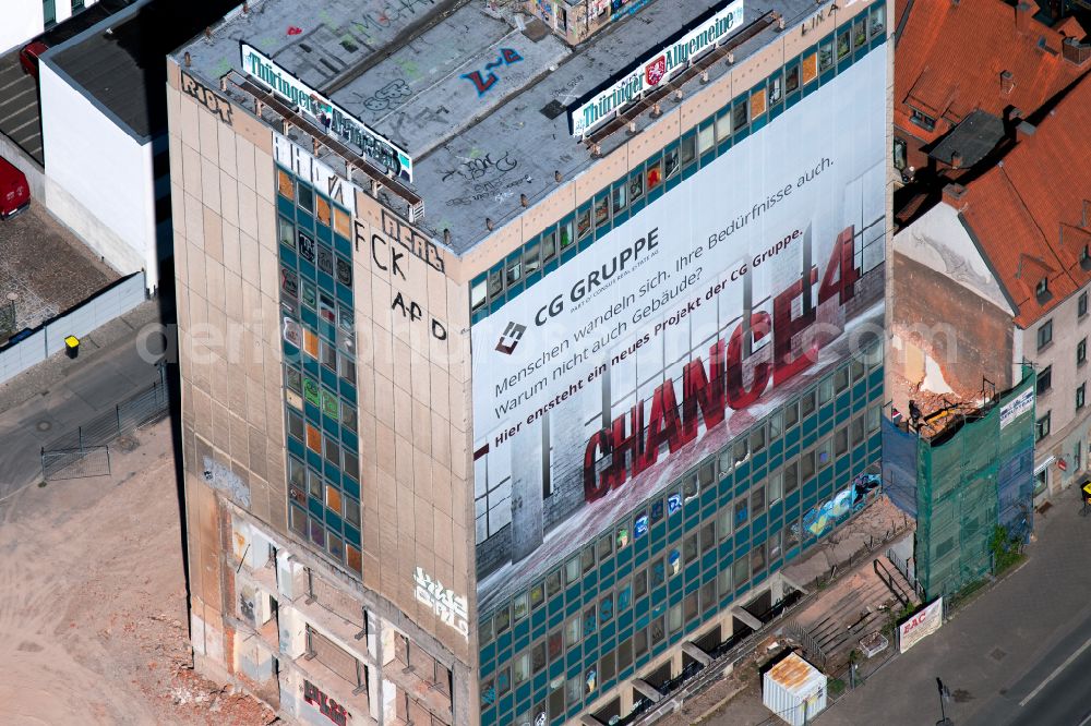 Aerial photograph Erfurt - Reconstruction and new construction of high-rise building of CHRONICLE - TA-Hochhaus - Chance 4 on street Max-Reger-Strasse in the district Altstadt in Erfurt in the state Thuringia, Germany