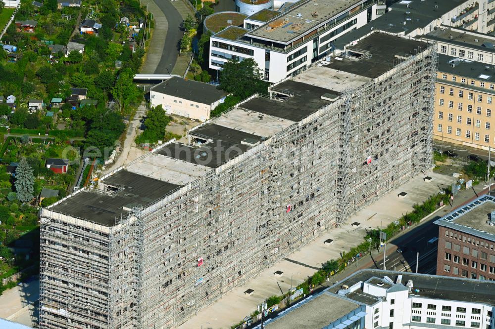 Aerial photograph Leipzig - Reconstruction and new construction of high-rise building Vertical Village Apartments FourLiving on Prager Strasse in Leipzig in the state Saxony, Germany