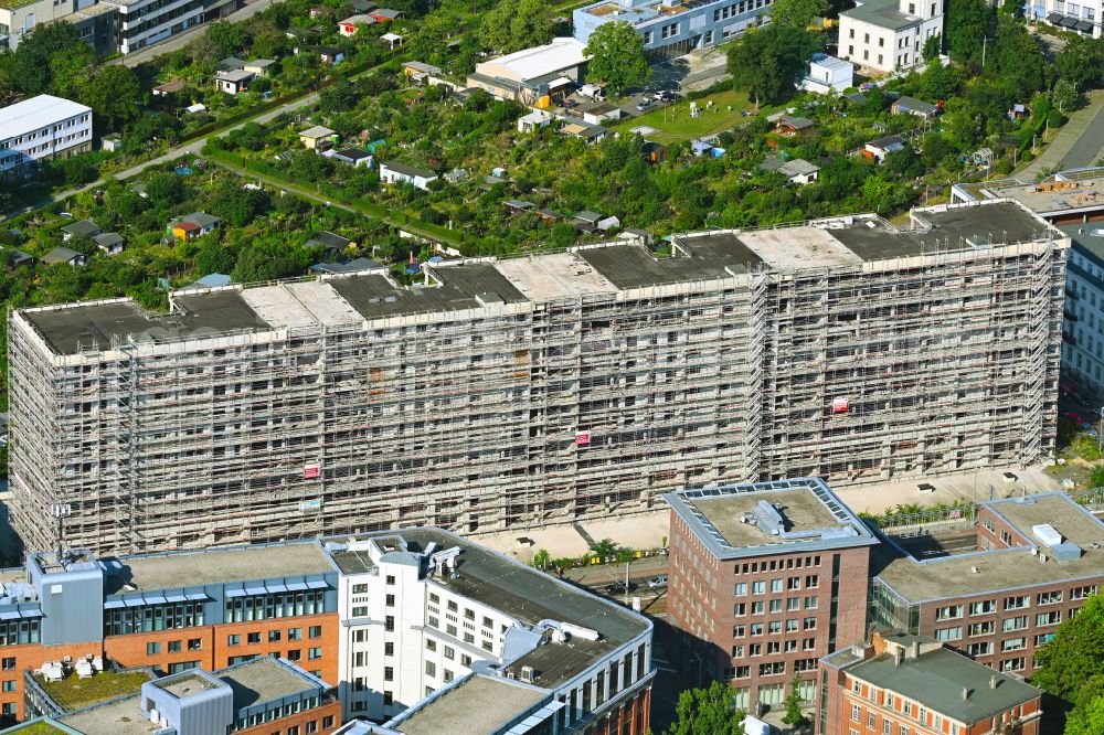 Leipzig from the bird's eye view: Reconstruction and new construction of high-rise building Vertical Village Apartments FourLiving on Prager Strasse in Leipzig in the state Saxony, Germany