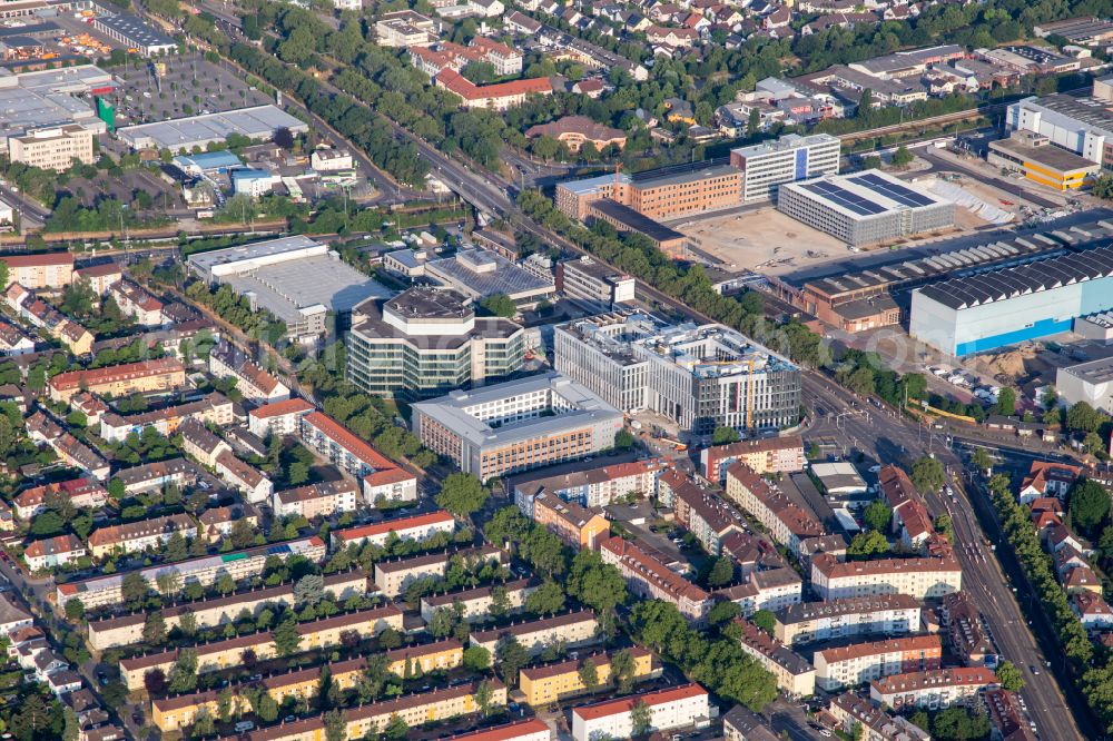 Aerial image Mannheim - Reconstruction and renovation of the factory site of the old factory BBC to the new ABB AG on street Kallstadter Strasse in the district Kaefertal in Mannheim in the state Baden-Wuerttemberg, Germany