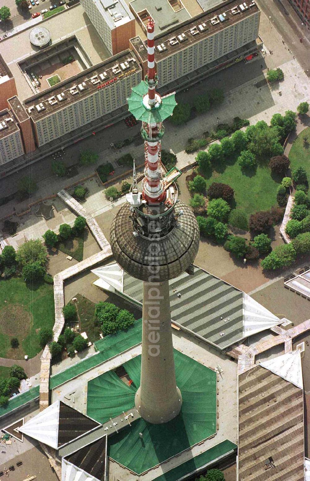 Aerial image Berlin - Umbau des Sendemastes am Berliner Fernsehturm am Alexanderplatz