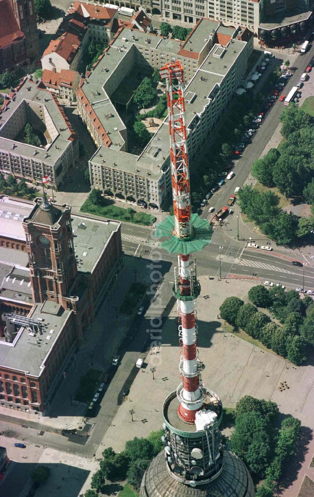 Aerial image Berlin - Umbau des Sendemastes des Berliner Fernsehturmes.