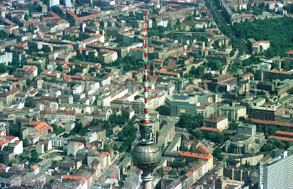 Aerial photograph Berlin - Umbau des Sendemastes des Berliner Fernsehturmes.