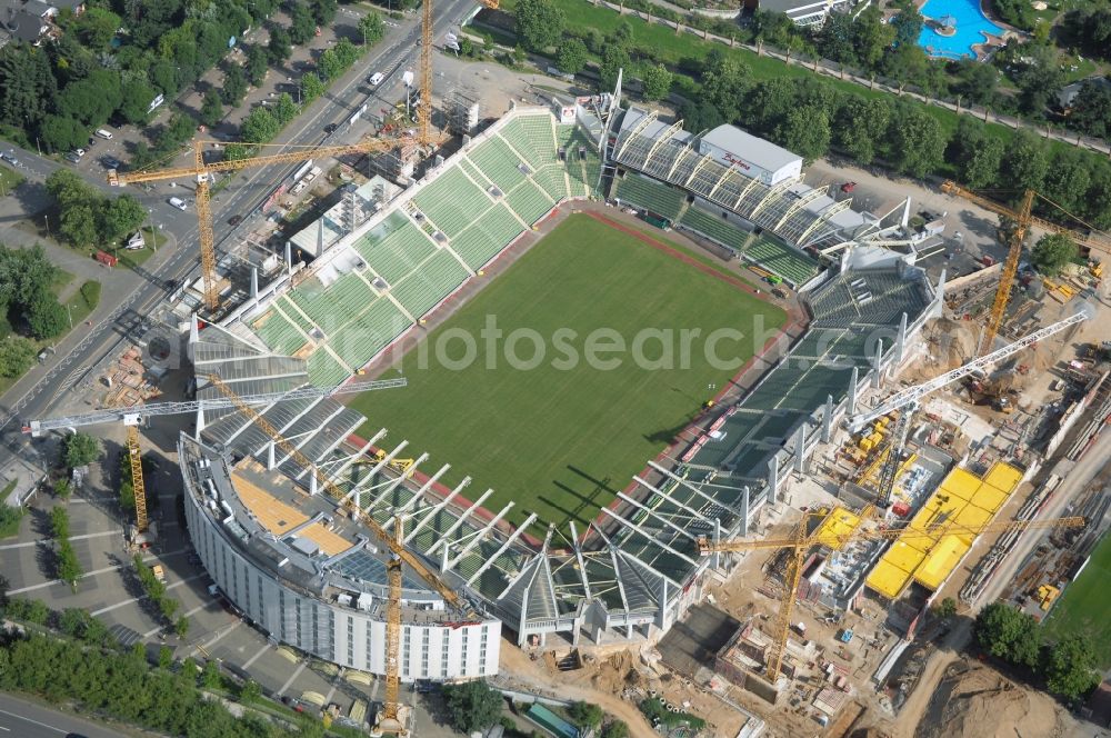 Aerial photograph Leverkusen - Construction sites Sports facility grounds of the Arena stadium BayArena of Fussballvereins Bayer 04 Leverkusen in the district Wiesdorf in Leverkusen in the state North Rhine-Westphalia, Germany