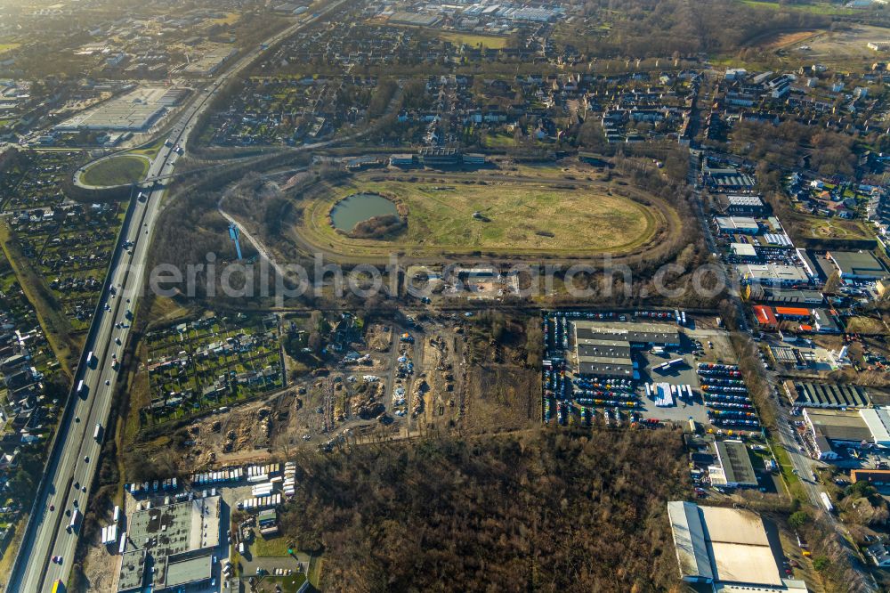 Recklinghausen from above - Development, demolition and renovation work on the site of the former racing track - harness racing track as part of the integrated district development concept (ISEK) Hillerheide in Recklinghausen at Ruhrgebiet in the state of North Rhine-Westphalia, Germany