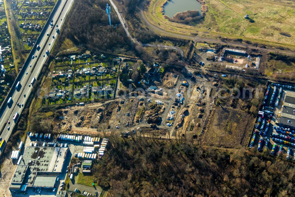 Recklinghausen from the bird's eye view: Development, demolition and renovation work on the site of the former racing track - harness racing track as part of the integrated district development concept (ISEK) Hillerheide in Recklinghausen at Ruhrgebiet in the state of North Rhine-Westphalia, Germany