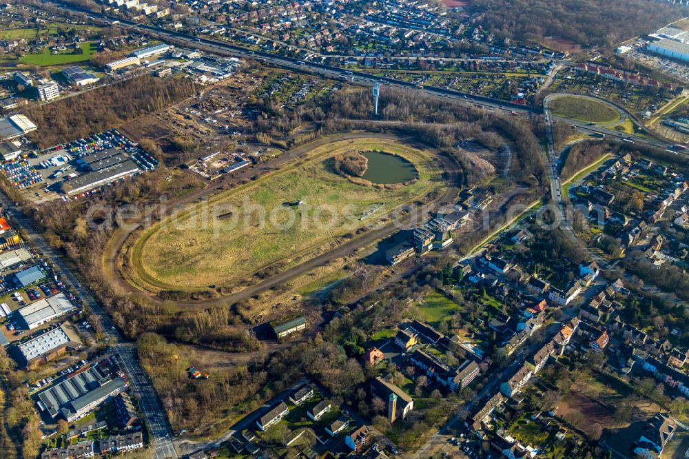 Aerial image Recklinghausen - Development, demolition and renovation work on the site of the former racing track - harness racing track as part of the integrated district development concept (ISEK) Hillerheide in Recklinghausen at Ruhrgebiet in the state of North Rhine-Westphalia, Germany