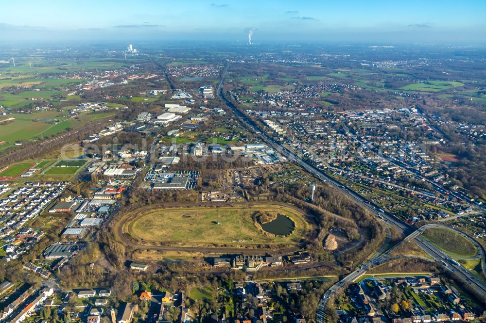 Recklinghausen from above - Development, demolition and renovation work on the site of the former racing track - harness racing track as part of the integrated district development concept (ISEK) Hillerheide in Recklinghausen at Ruhrgebiet in the state of North Rhine-Westphalia, Germany