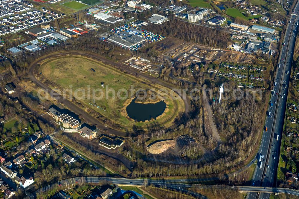 Aerial image Recklinghausen - Development, demolition and renovation work on the site of the former racing track - harness racing track as part of the integrated district development concept (ISEK) Hillerheide in Recklinghausen at Ruhrgebiet in the state of North Rhine-Westphalia, Germany