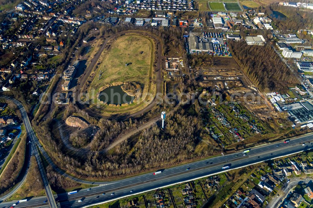 Recklinghausen from above - Development, demolition and renovation work on the site of the former racing track - harness racing track as part of the integrated district development concept (ISEK) Hillerheide in Recklinghausen at Ruhrgebiet in the state of North Rhine-Westphalia, Germany