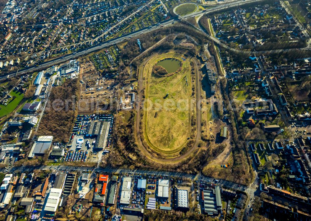 Recklinghausen from above - Development, demolition and renovation work on the site of the former racing track - harness racing track as part of the integrated district development concept (ISEK) Hillerheide in Recklinghausen at Ruhrgebiet in the state of North Rhine-Westphalia, Germany