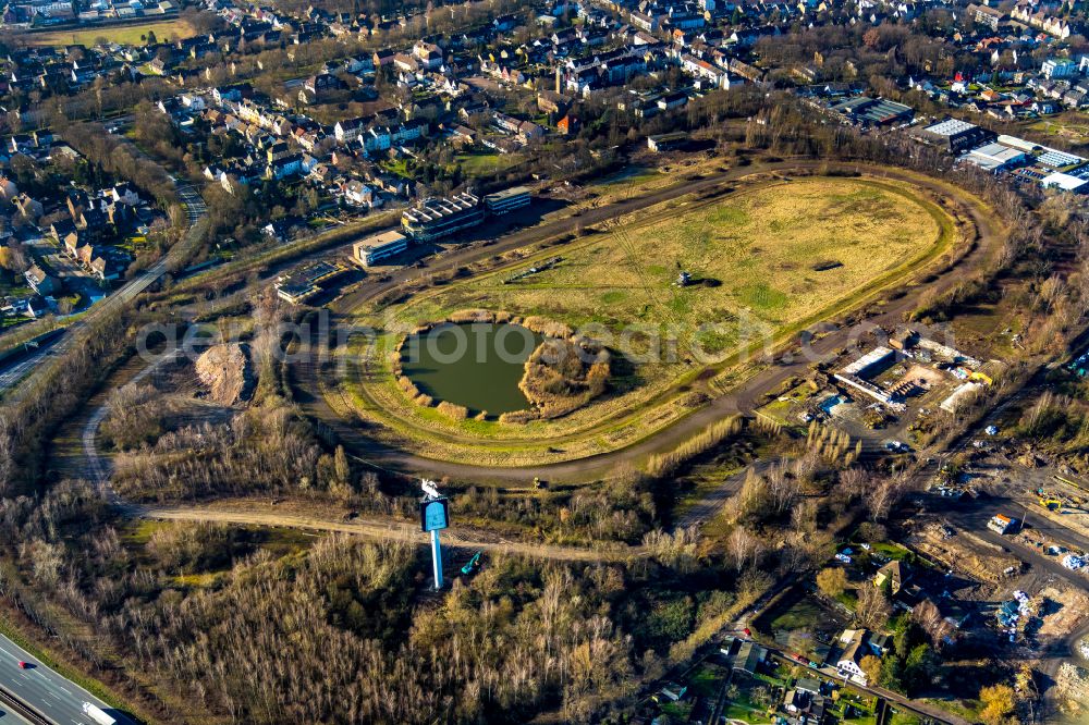 Recklinghausen from above - Development, demolition and renovation work on the site of the former racing track - harness racing track as part of the integrated district development concept (ISEK) Hillerheide in Recklinghausen at Ruhrgebiet in the state of North Rhine-Westphalia, Germany