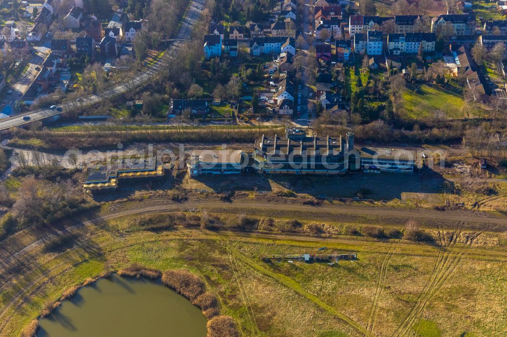 Recklinghausen from the bird's eye view: Development, demolition and renovation work on the site of the former racing track - harness racing track as part of the integrated district development concept (ISEK) Hillerheide in Recklinghausen at Ruhrgebiet in the state of North Rhine-Westphalia, Germany