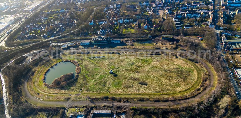 Recklinghausen from above - Development, demolition and renovation work on the site of the former racing track - harness racing track as part of the integrated district development concept (ISEK) Hillerheide in Recklinghausen at Ruhrgebiet in the state of North Rhine-Westphalia, Germany