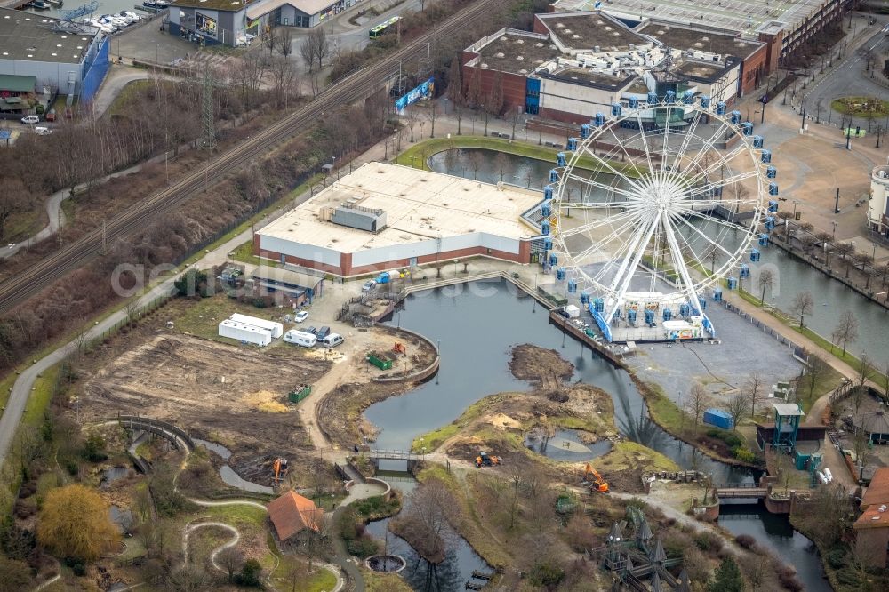 Oberhausen from the bird's eye view: Amusement park renovation work in Oberhausen at Ruhrgebiet in the state North Rhine-Westphalia, Germany