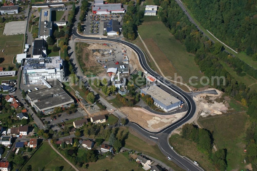 Aerial image Wehr - New road around the production halls on the premises of the pharmaceutical manufacturer Novartis in Wehr in the state Baden-Wuerttemberg