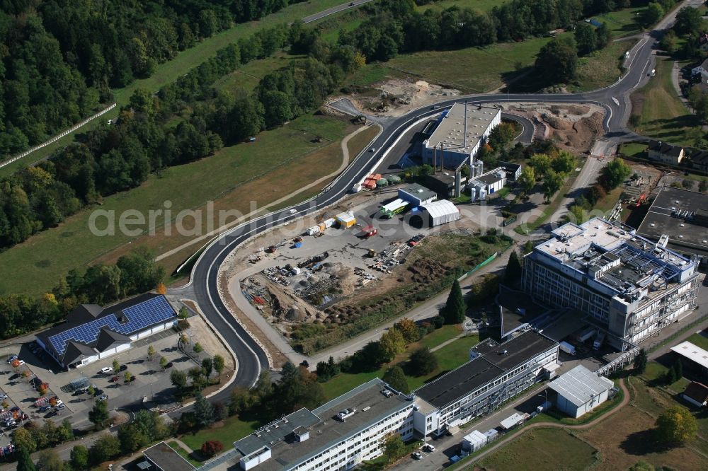 Wehr from above - New road around the production halls on the premises of the pharmaceutical manufacturer Novartis in Wehr in the state Baden-Wuerttemberg