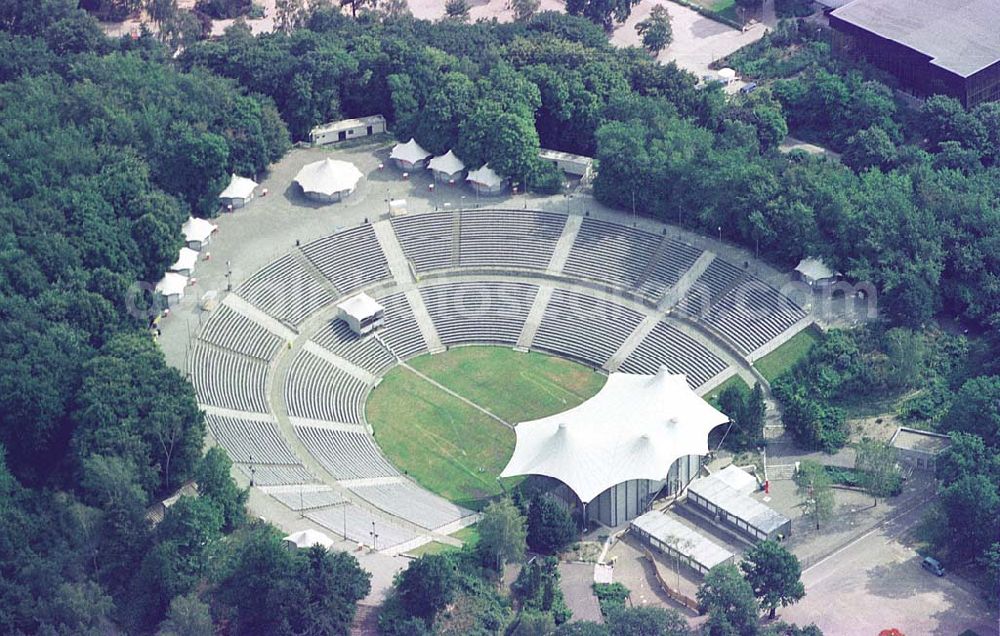 Aerial image Berlin-Köpenick - Umgebaute Freilichtbühne am FEZ in der Wuhlheide in Berlin-Köpenick.