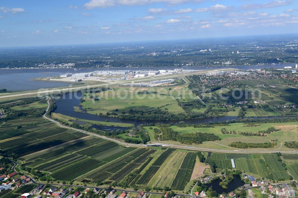 Hamburg from above - Finkenwerder Bypass on the old Southern Elbe in Hamburg. A project of the Hamburg Port Authority HPA