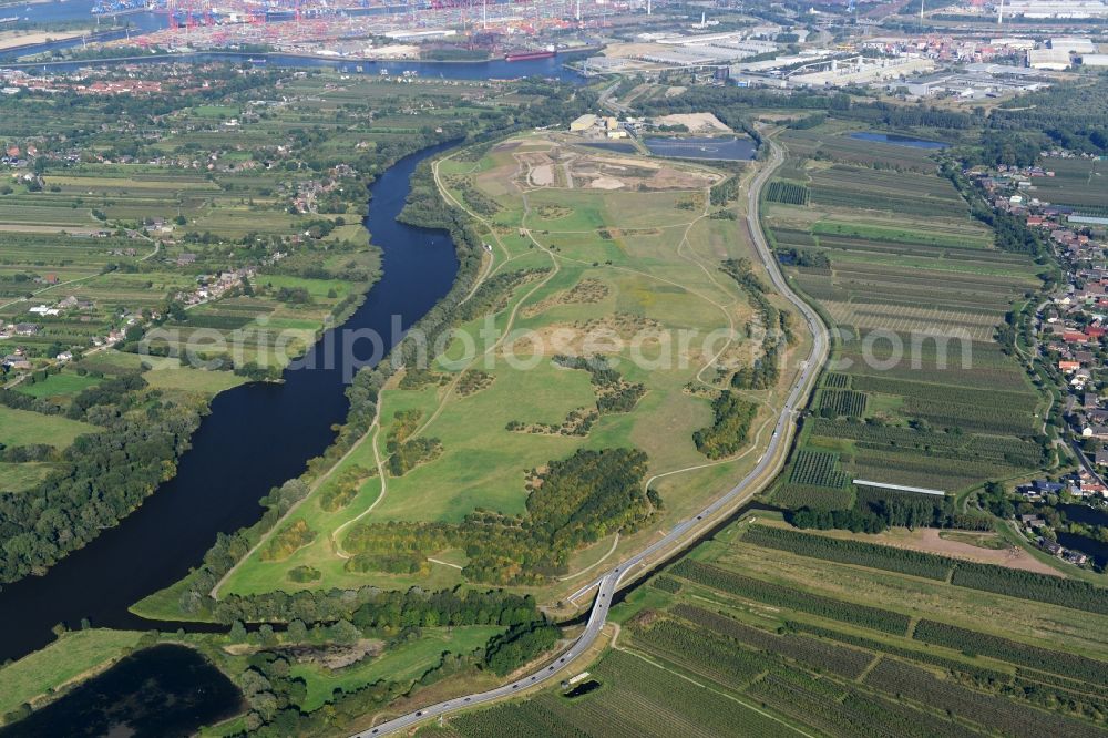 Hamburg from above - Finkenwerder Bypass on the old Southern Elbe in Hamburg. A project of the Hamburg Port Authority HPA