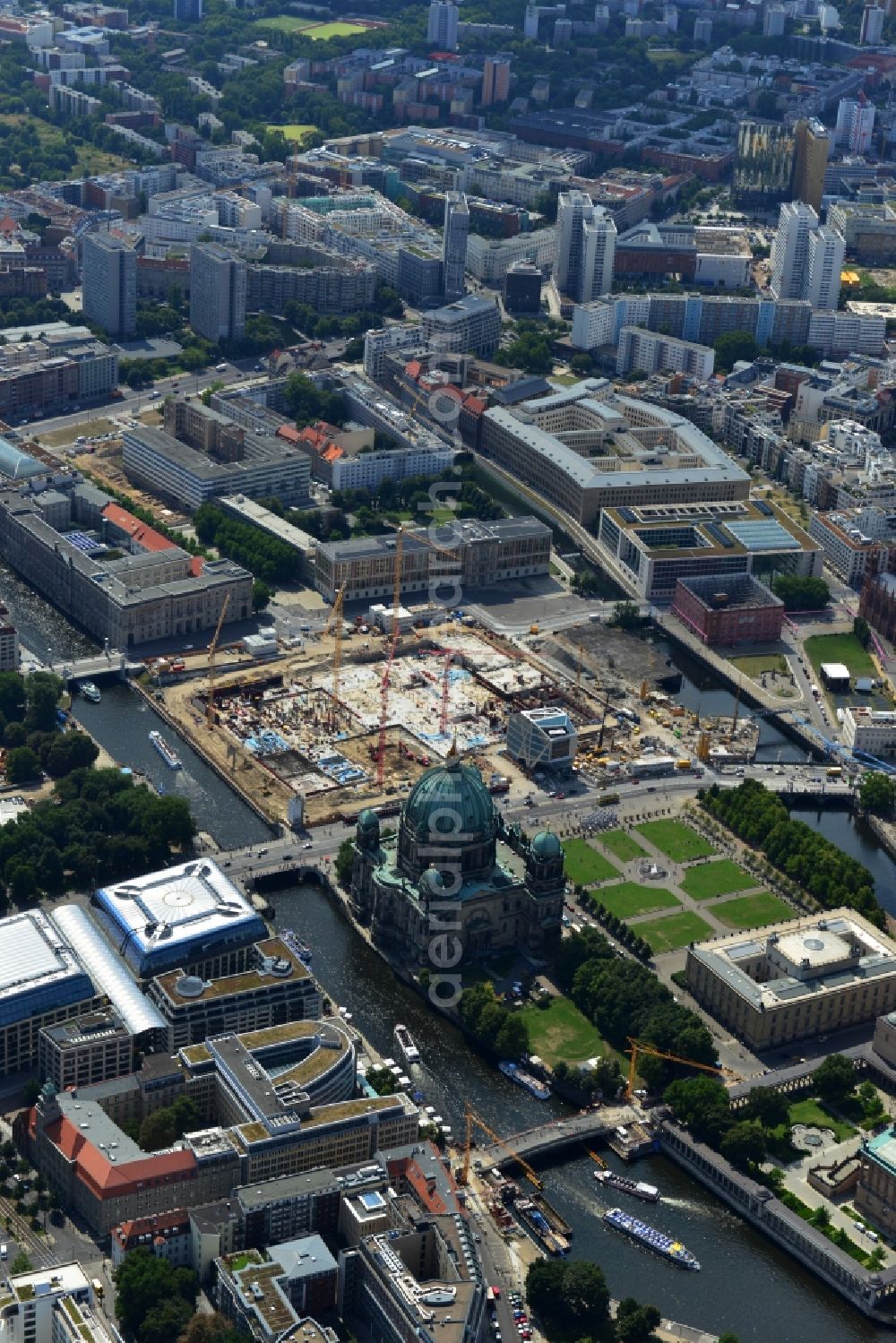 Berlin from above - View of the construction site for the new building the largest and most important cultural construction of the Federal Republic, the building of the Humboldt Forum in the form of the Berlin Palace