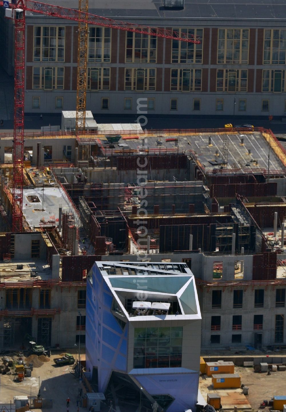 Berlin from above - View of the construction site for the new building the largest and most important cultural construction of the Federal Republic, the building of the Humboldt Forum in the form of the Berlin Palace