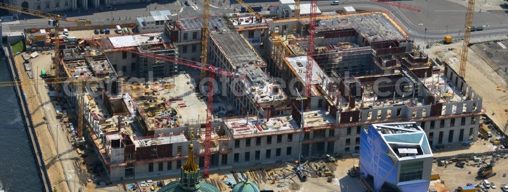 Berlin from above - View of the construction site for the new building the largest and most important cultural construction of the Federal Republic, the building of the Humboldt Forum in the form of the Berlin Palace