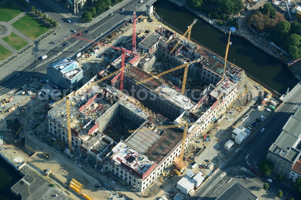 Berlin from above - View of the construction site for the new building the largest and most important cultural construction of the Federal Republic, the building of the Humboldt Forum in the form of the Berlin Palace