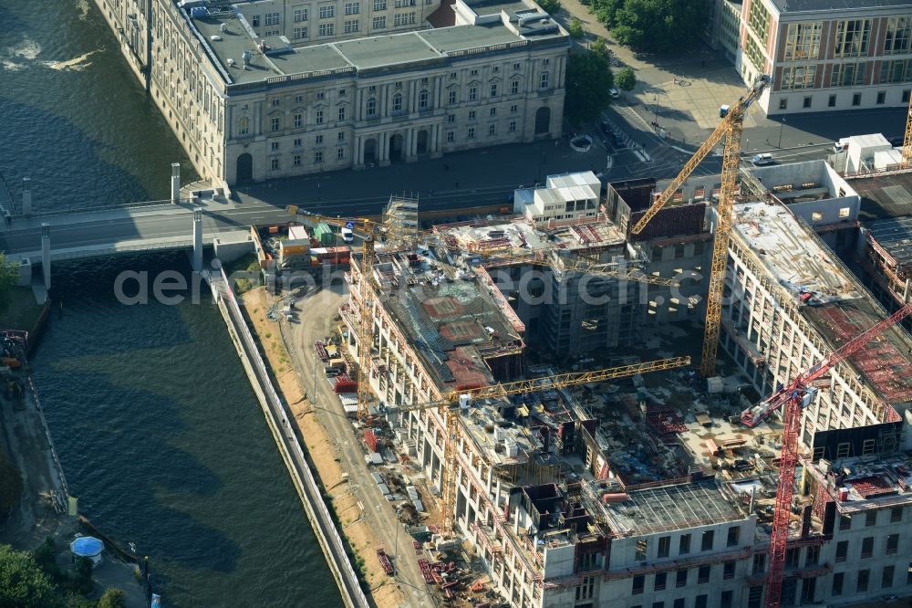 Berlin from above - View of the construction site for the new building the largest and most important cultural construction of the Federal Republic, the building of the Humboldt Forum in the form of the Berlin Palace