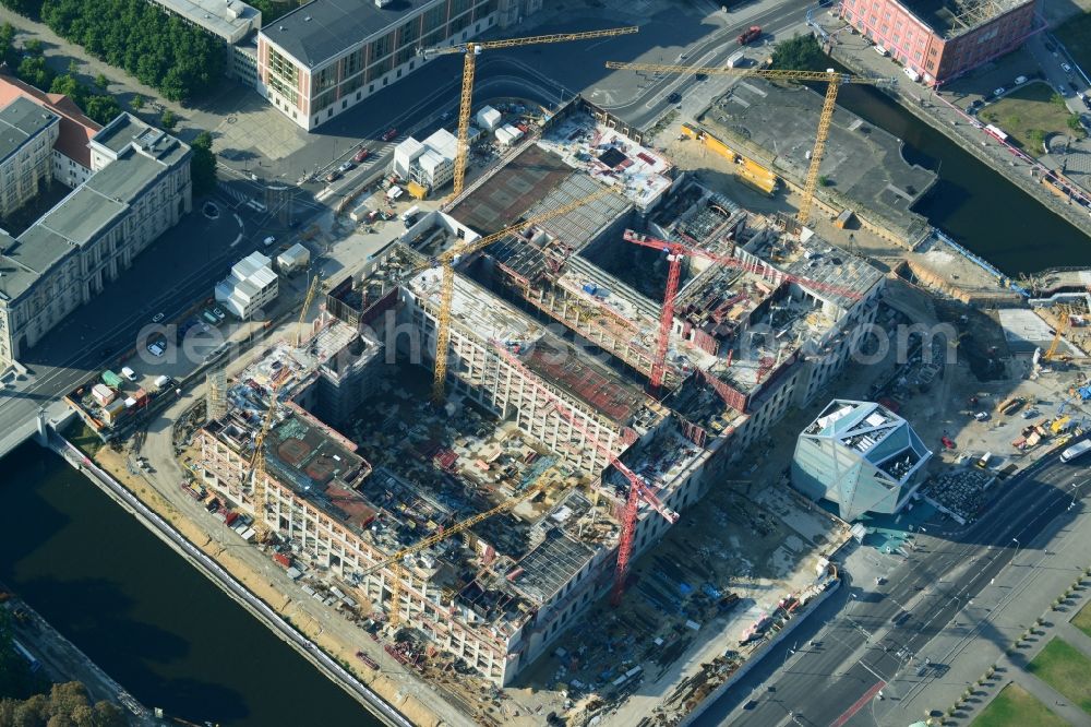 Berlin from above - View of the construction site for the new building the largest and most important cultural construction of the Federal Republic, the building of the Humboldt Forum in the form of the Berlin Palace