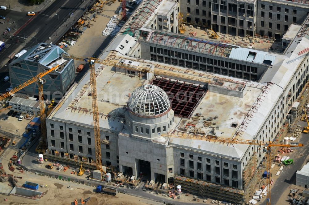 Berlin from above - View of the construction site for the new building the largest and most important cultural construction of the Federal Republic, the building of the Humboldt Forum in the form of the Berlin Palace