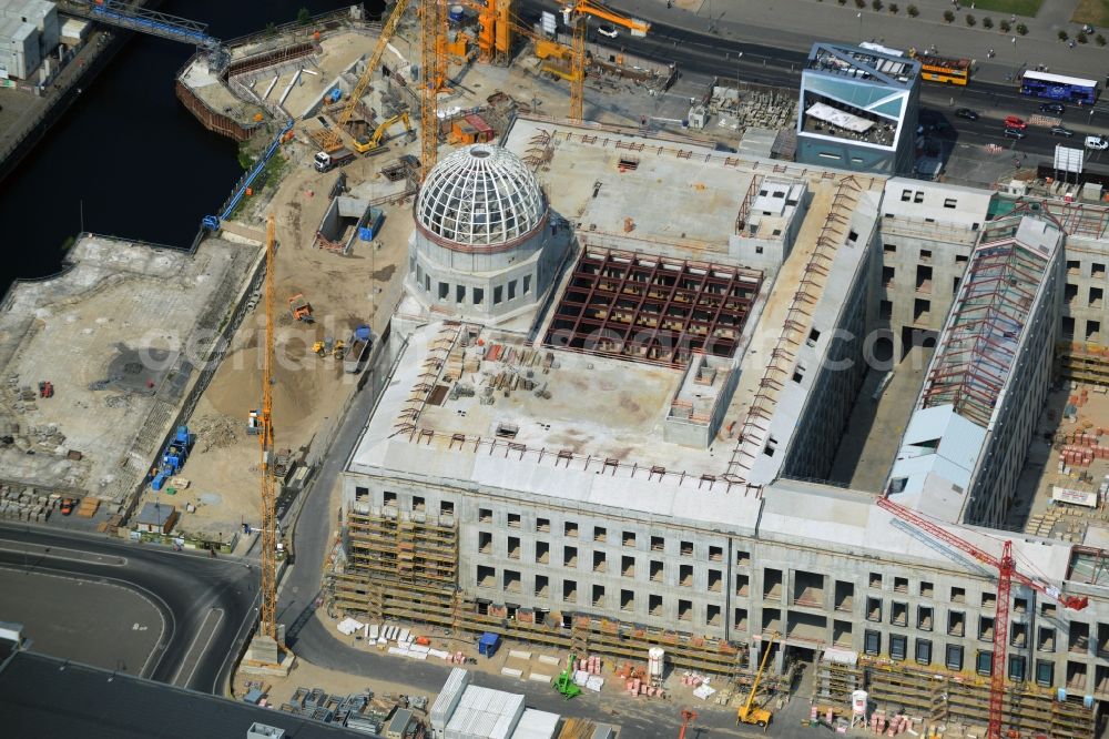 Berlin from above - View of the construction site for the new building the largest and most important cultural construction of the Federal Republic, the building of the Humboldt Forum in the form of the Berlin Palace