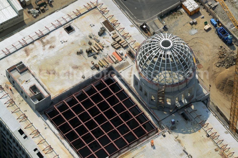 Berlin from above - View of the construction site for the new building the largest and most important cultural construction of the Federal Republic, the building of the Humboldt Forum in the form of the Berlin Palace