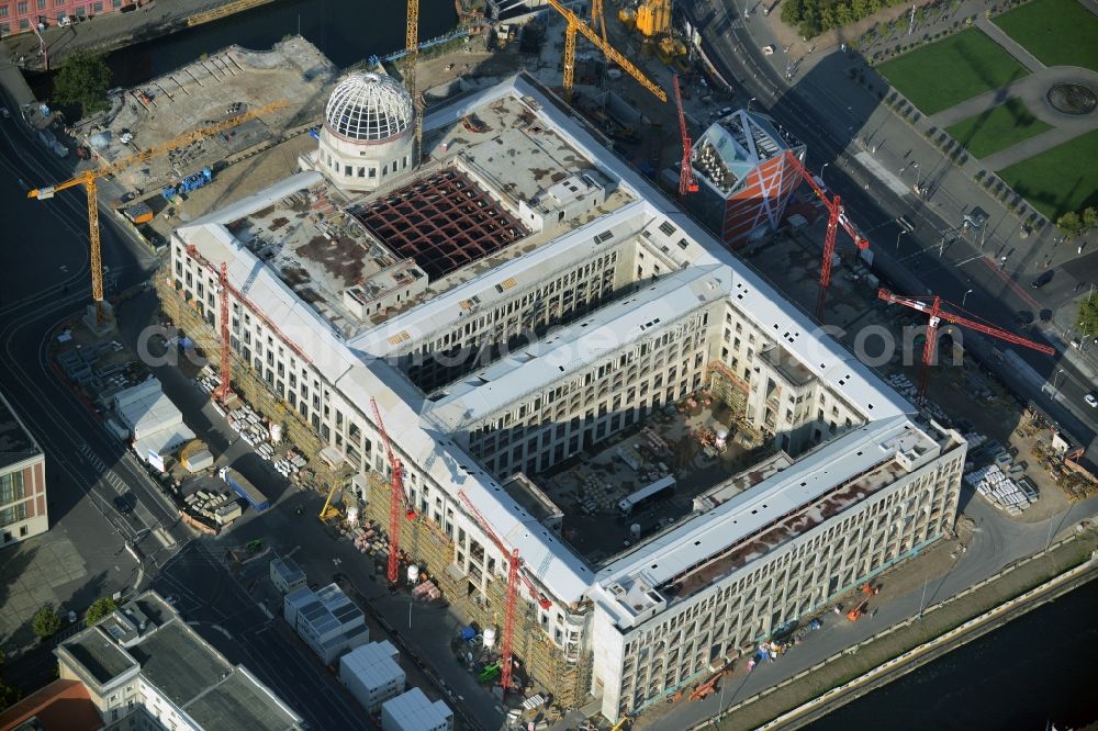 Berlin from above - View of the construction site for the new building the largest and most important cultural construction of the Federal Republic, the building of the Humboldt Forum in the form of the Berlin Palace