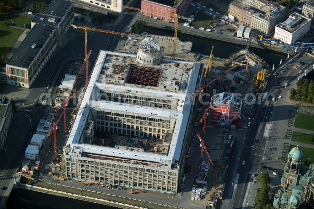 Berlin from above - View of the construction site for the new building the largest and most important cultural construction of the Federal Republic, the building of the Humboldt Forum in the form of the Berlin Palace