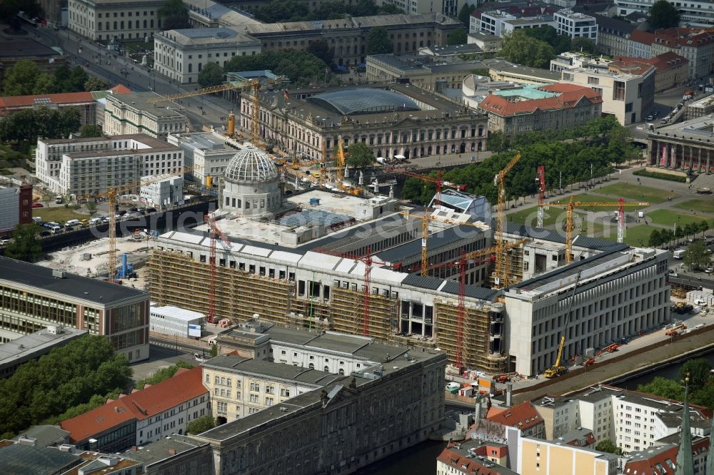 Berlin from above - View of the construction site for the new building the largest and most important cultural construction of the Federal Republic, the building of the Humboldt Forum in the form of the Berlin Palace